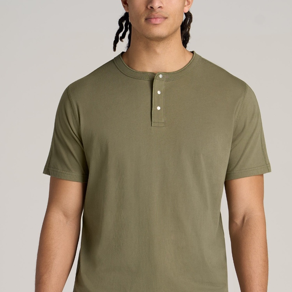 American Tall LJ&S REGULAR-FIT Jersey Henley Tee for Tall Men in Vintage Moss Gr